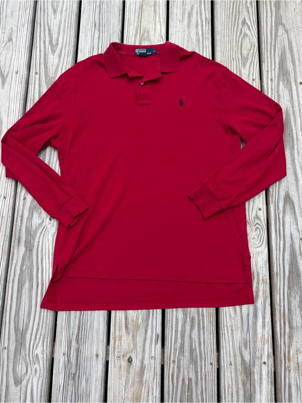 Ralph Lauren Polo Knit Shirt Mens L Button Pullover Red Collared Cotton FLAW